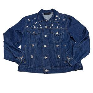 Custom Wrangler Jean Jacket Western Metal Embellished Women's Made In USA, Sz L